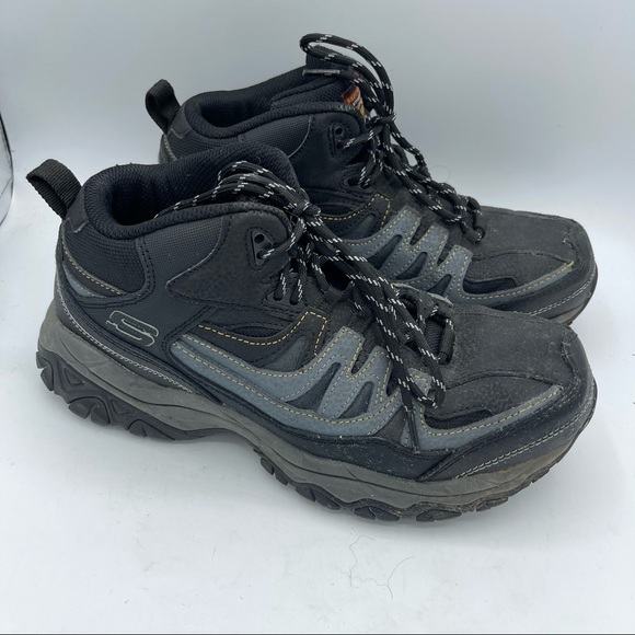 Skechers Mens Black Steel Toe Boots Size 7 Leather Slip Resistant - Picture 1 of 6